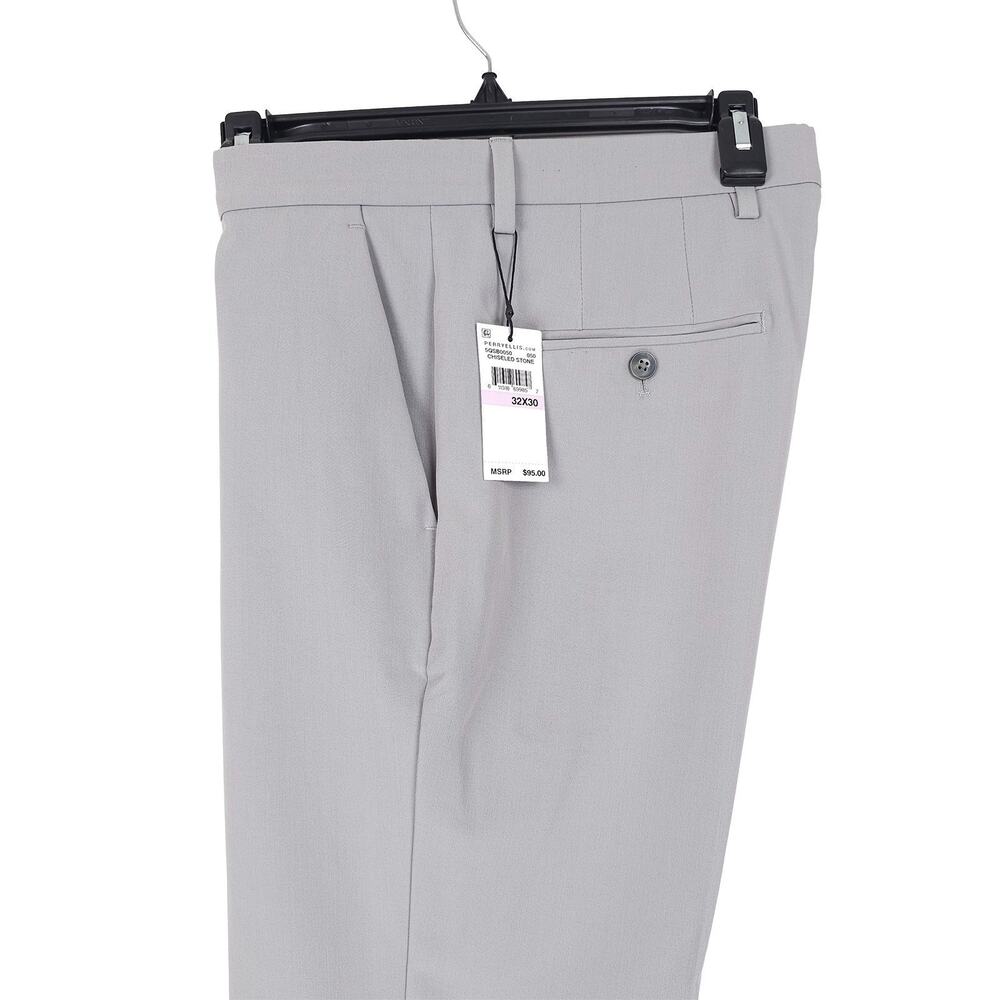 Perry Ellis Mens Modern Fit Dress Pants 32x30 Chiseled Stone Grey Stretch NWOT